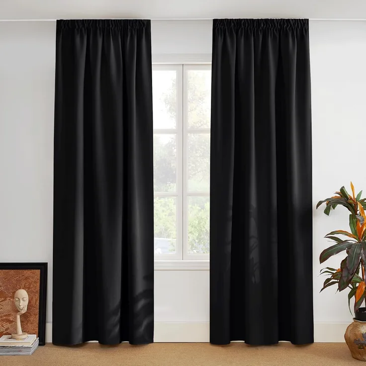 PONY DANCE Blickdichte Vorhänge Schwarz 2er Set H 228 x B 167 cm Thermogardinen Hitzeschutz Schlafzimmer Gardinen mit Kräuselband für Schiene Thermal Blackout Curtains for Bedroom