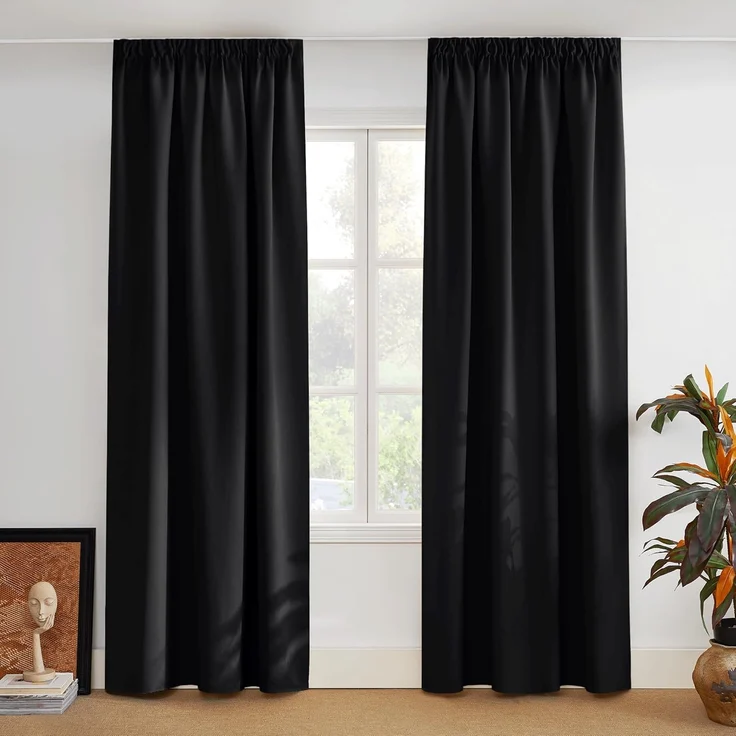 PONY DANCE Blickdichte Vorhänge Schwarz 2er Set H 228 x B 167 cm Thermogardinen Hitzeschutz Schlafzimmer Gardinen mit Kräuselband für Schiene Thermal Blackout Curtains for Bedroom