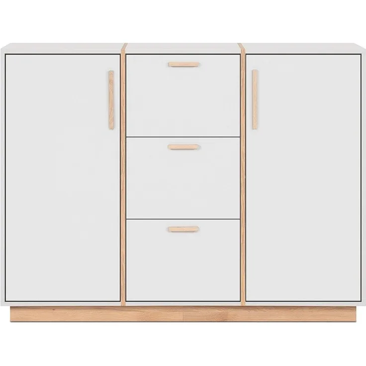 Calicosy Sideboard 2 Türen und 3 Schubladen Dekor Weiß und Holz B125 cm - SPLIT - Weiß