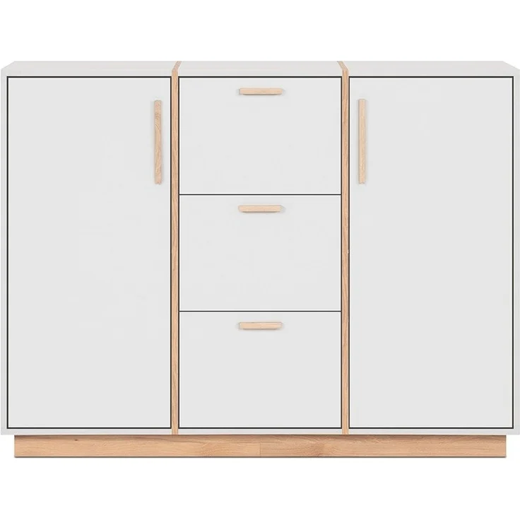 Calicosy Sideboard 2 Türen und 3 Schubladen Dekor Weiß und Holz B125 cm - SPLIT - Weiß – Bild 1