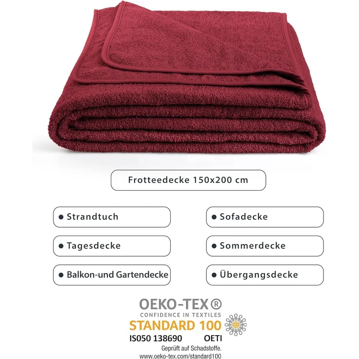 Wohndecke Frotteedecke 100% Baumwolle - Sommerdecke, Kuscheldecke, Laynenburg, Baumwolldecke als Sommer, Bett-Überwurf, Couch-Überwurf, Sofa-Decke – Bild 7