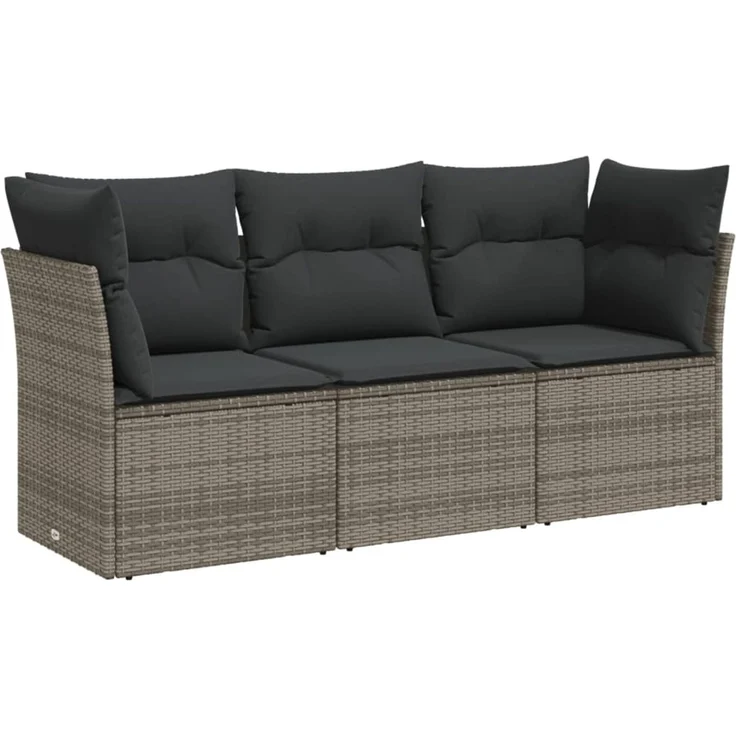 vidaXL Garten-Sofagarnitur mit Kissen, 3-teilig, Polyrattan, Grau – Bild 2