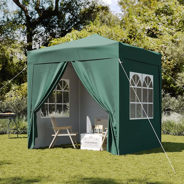 Aoxun Pop Up Pavillon 2x2m Wasserdicht mit 4 Seitenwänden, Metallrahmen-Schutzzelt, Höhe Verstellbar, Faltpavillon 2x2 mit Tragetasche für Camping Party, Grün – Bild 9