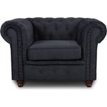 Sessel Chesterfield Asti - Couch, Couchgarnitur, Couchsessel, Loungesessel, Stühl, Holzfüße - Glamour Design (Schwarz (Capri 19))