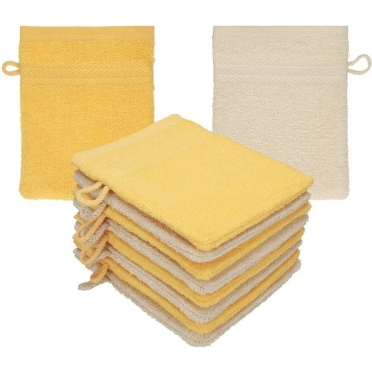 Betz Waschhandschuh 10 Stück Waschhandschuhe Premium 16x21 cm Farbe honiggelb - Sand, (10-St), Waschlappen Set – Bild 4