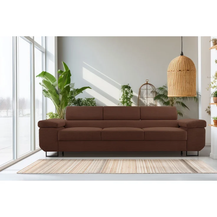 Selsey 'Capurso' Schlafsofa mit verstellbaren Kopfstützen und Stauraum, Cord, Rostbraun – Bild 2