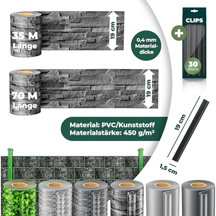 KESSER® PVC Sichtschutzstreifen Sichtschutz Rolle Doppelstabmatten Zaun Blickdicht | Wetterfest und Windschutz | Zaunfolie Sichtschutz Garten Gartenzaun 35 m, Schiefer - Anthrazit – Bild 8
