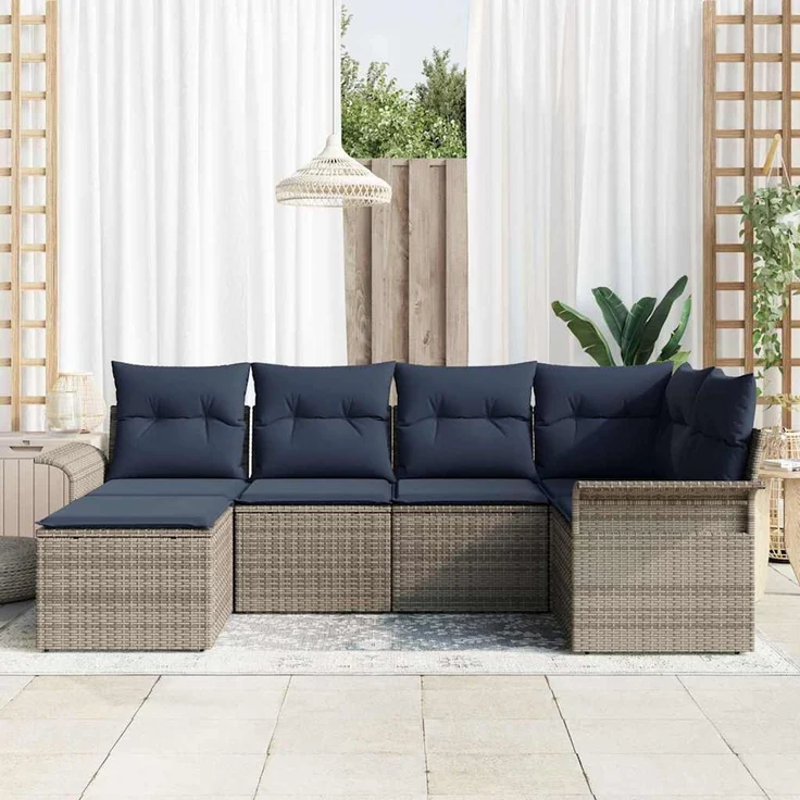vidaXL Gartensofa-set mit Kissen 6 pcs Grau Poly-Rattan 3345435 – Bild 3