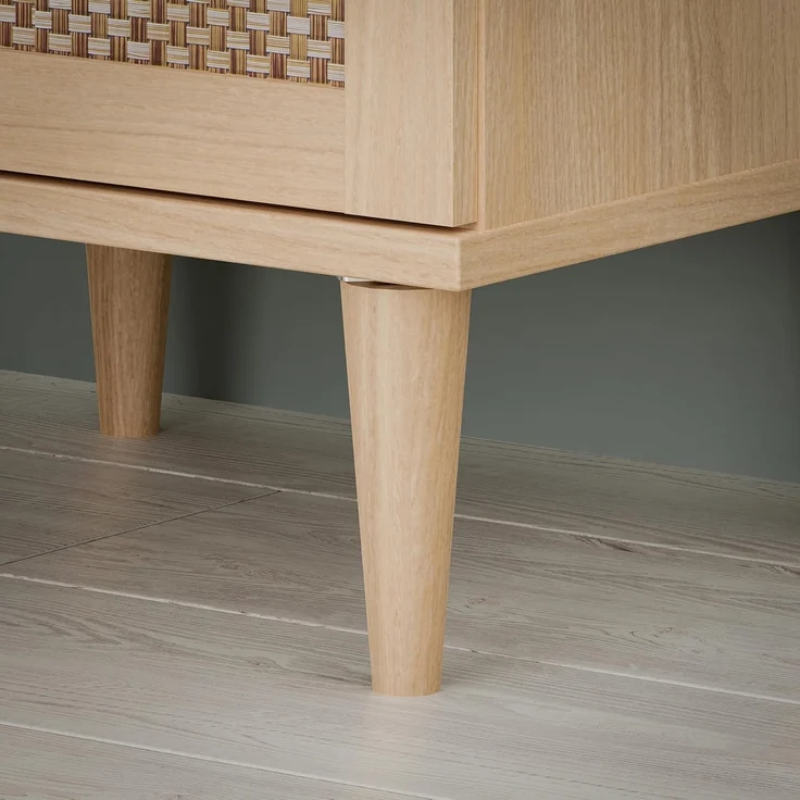 FORTE Calasetta Nachttisch 45 cm Boho Stil Wiener Geflecht Nachtschrank mit Schublade Holz Dekor: Elegancia Eiche/Technorattan, klein schmal, 45 cm breit x 54,5 cm hoch x 41 cm tief – Bild 7