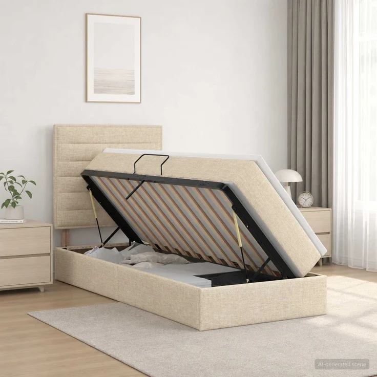 vidaXL Aufbewahrungsbett mit Matratze Creme 90 x 200 cm Stoff 3459418 – Bild 1