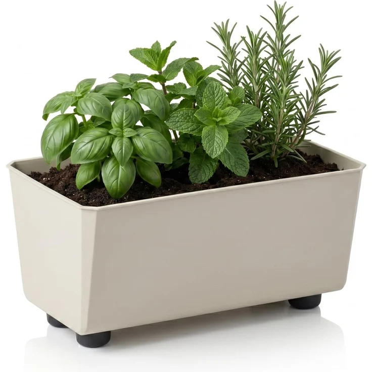 Lamela Rechteckiger Pflanzkasten mit eleganten Füßen – Beigefarbener Blumenkübel aus robustem Kunststoff 28,5x17 cm, 4,2L – Wetterfest & Pflegeleicht - für Innen & Außen, Beige