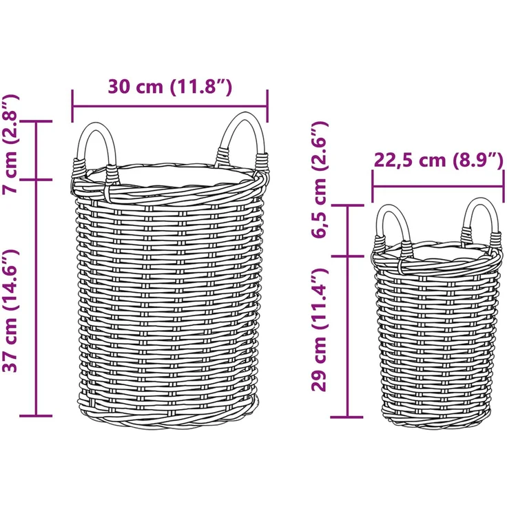 vidaXL Blumentopfkorb GENDT 2 stk. Natürliches Grau Kubu Rattan 42020957 – Bild 10