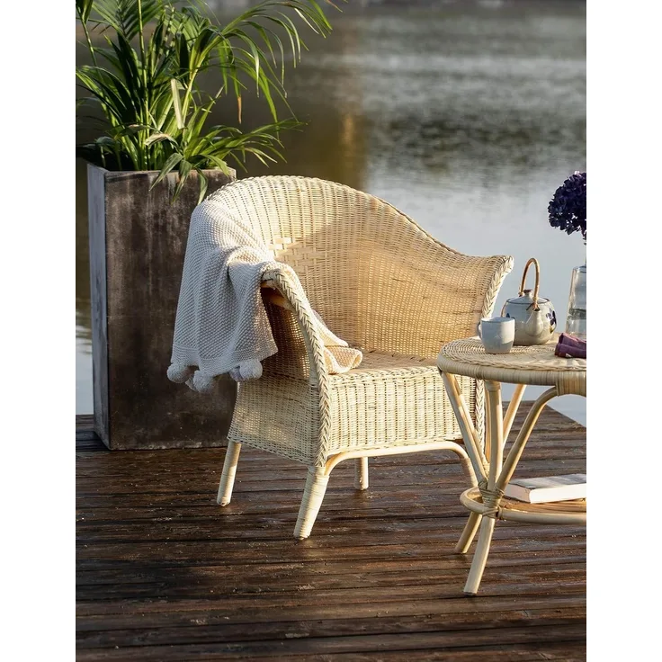 Dekoleidenschaft Rattanstuhl Rattansessel, natur lackiert, 4 verschiedene Modelle, Korbsessel, Balkonmöbel mit Komfort Sitzhöhe, Cocktailsessel, Gartenmöbel