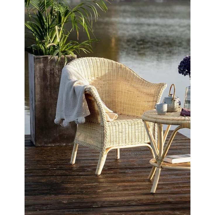 Dekoleidenschaft Rattanstuhl Rattansessel, natur lackiert, 4 verschiedene Modelle, Korbsessel, Balkonmöbel mit Komfort Sitzhöhe, Cocktailsessel, Gartenmöbel – Bild 1