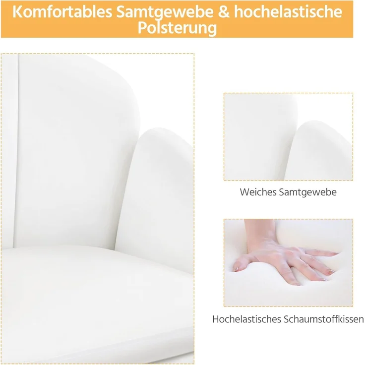Yaheetech Homeoffice Stuhl Schminkstuhl Schreibtischstuhl höhenverstellbar Drehstuhl bis 136 kg Belastbar, SamtStuhl mit Armlehnen und Rückenlehne für Schlafzimmer Büro Wohnzimmer, Weiß – Bild 8