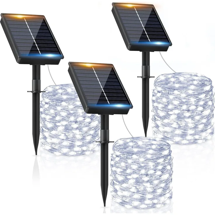 Solar Lichterkette Aussen, 3x12M 120 LED Solarlichterkette Außen Wetterfest 8 Modi IP65 Wasserdicht Solar Lichterkette Outdoor für Balkon Balcony Garten Terrasse Zaun Camping Tor Hof Party Hochzeit