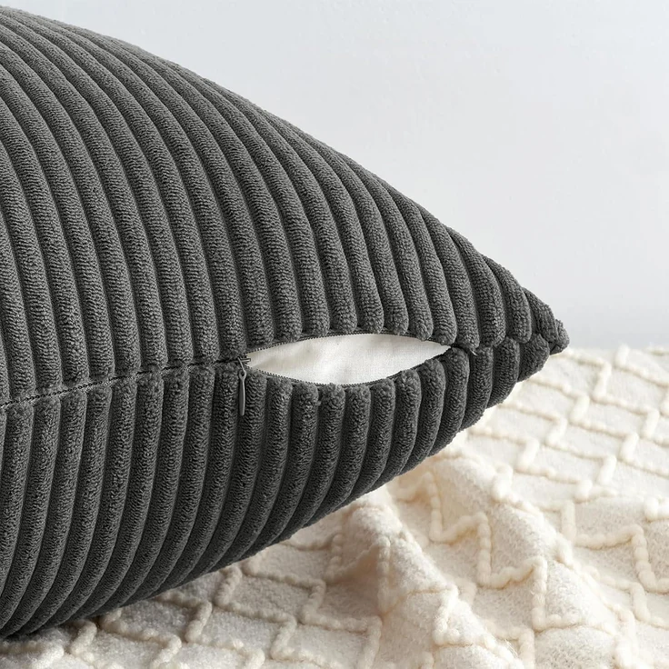 4er Set Kissenbezüge 50x50cm Dunkelgrau Kordsamt Sofakissen Kindergeeignet – Bild 4