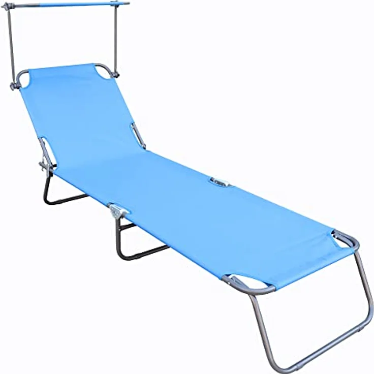 Ambia Garden Dreibeinliege, Blau, wetterfest, verstellbares Dach, klappbar, Rückenlehne verstellbar, Gartenmöbel, 55x24x185 cm – Bild 1