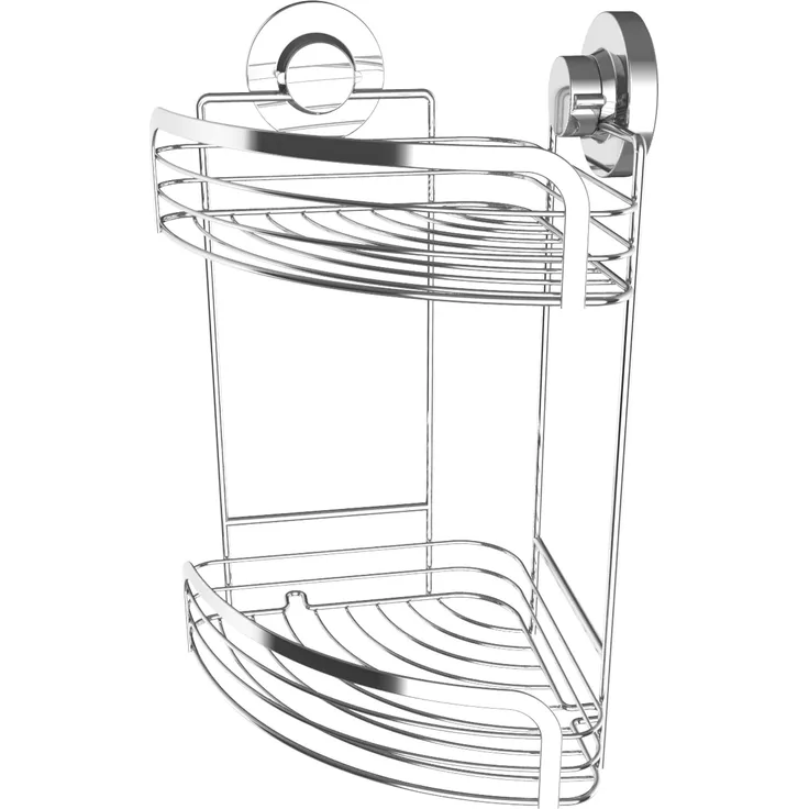 CORNAT Duschregal 3 in 1 - Zwei extra höhe Körbe - Zur Eckmontage - Duschablage, 3 Befestigungsoptionen mit Saugnapf, Klebepad & Bohren - Verchromt