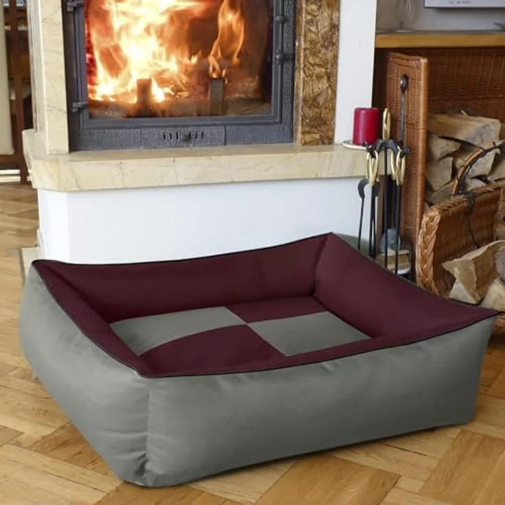 BedDog 2in1 Hundebett MAX QUATTRO, großes Hundekörbchen aus Cordura, waschbares Hundebett mit Rand, Hundesofa (L) ca. 80x65x18cm, CHERRY-ROCK (bordeaux/grau) – Bild 8