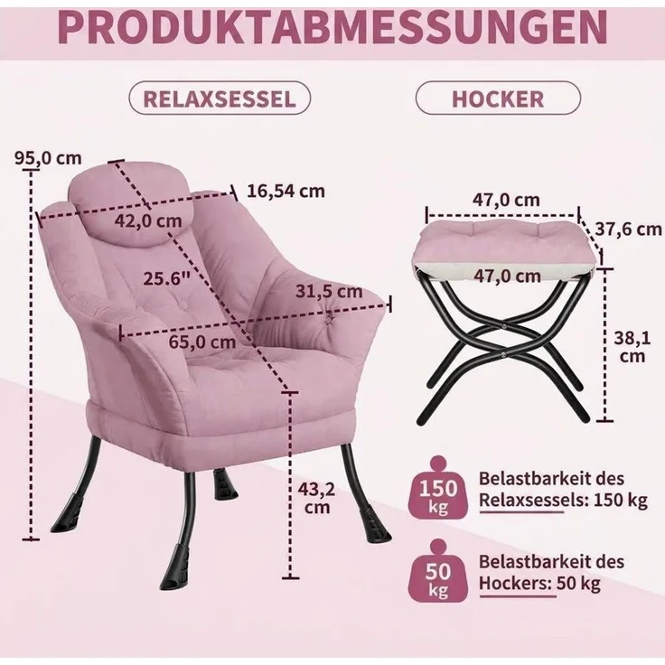 GarveeMore Ohrensessel Relaxsessel mit Hocker Ohrensessel Polstersessel Faulsessel – Bild 3