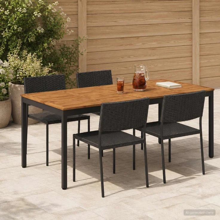 vidaXL Gartentisch NAARDEN Natürlich und Schwarz 196 x 100,5 x 75 cm 3394419 – Bild 1