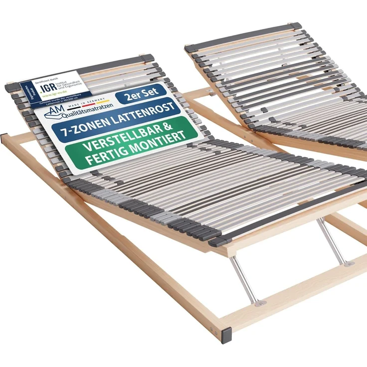 2x Ergonomischer Lattenrost 100x210 cm verstellbar - Lattenrost Set KV - 7-Zonen Lattenrost 100x210 cm Doppelpack - fertig montiert - 44 Leisten - Kopf- und Fußteil verstellbar - 2er Set - 100/210 – Bild 1