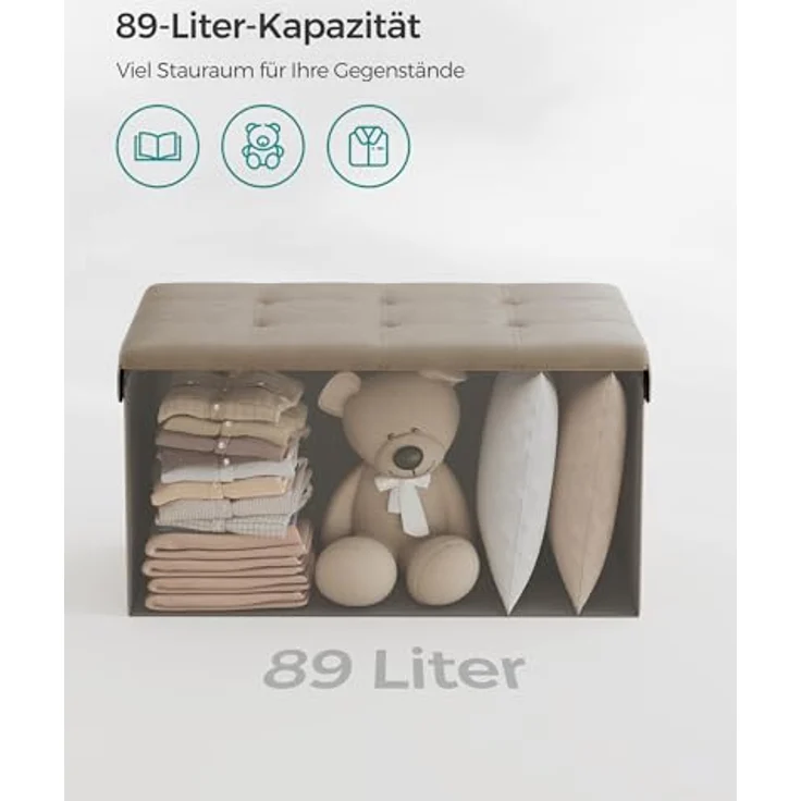 Songmics Sitzhocker Sitztruhe, Sitzbank, Holzwerkstoff, Helltaupe, 76L cm – Bild 7