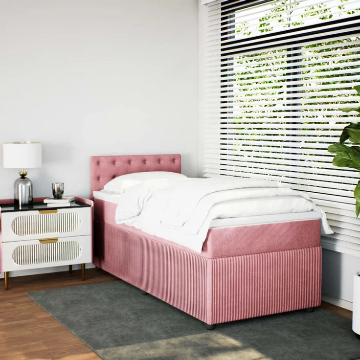 vidaXL Boxspringbett mit Matratze Rosa 100x200 cm Samt 3287679 – Bild 3