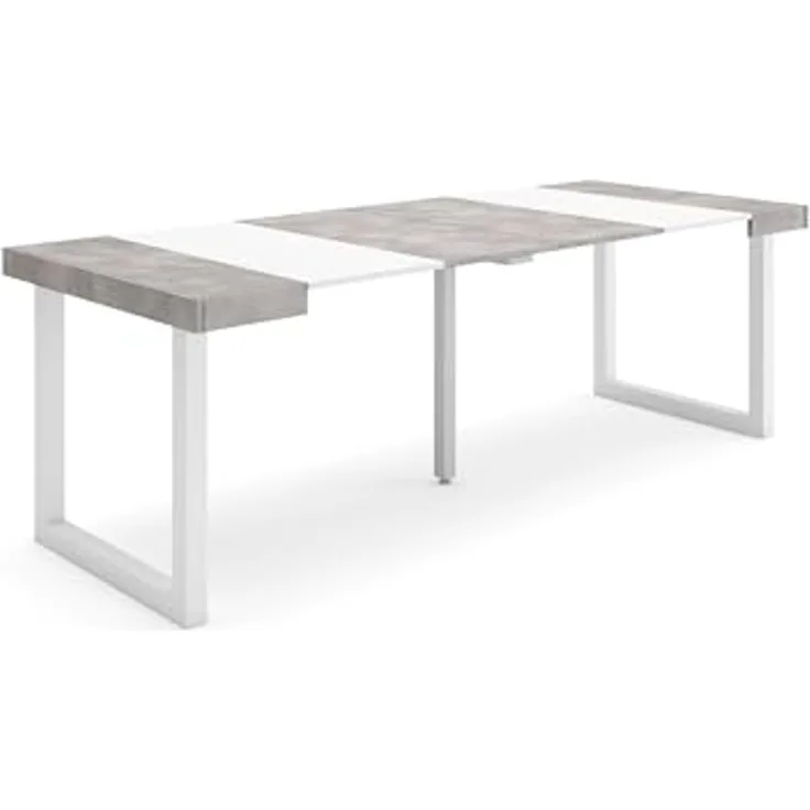 Skraut Home | Ausziehbarertisch | Multifunktionaler ausziehbarer | 220 | Für 10 Gäste | Massivholz Beine | Moderner Stil | Mattweiß und Zement