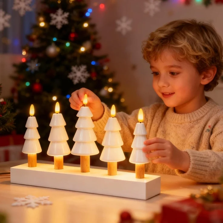 Salcar LED Dekolicht LED Weihnachtskerzenbaum – 5-flammiger Tischdeko-Leuchter Warmweiß, LED Weihnachtskerzen mit flackernden Flammen, batteriebetrieben – Bild 6