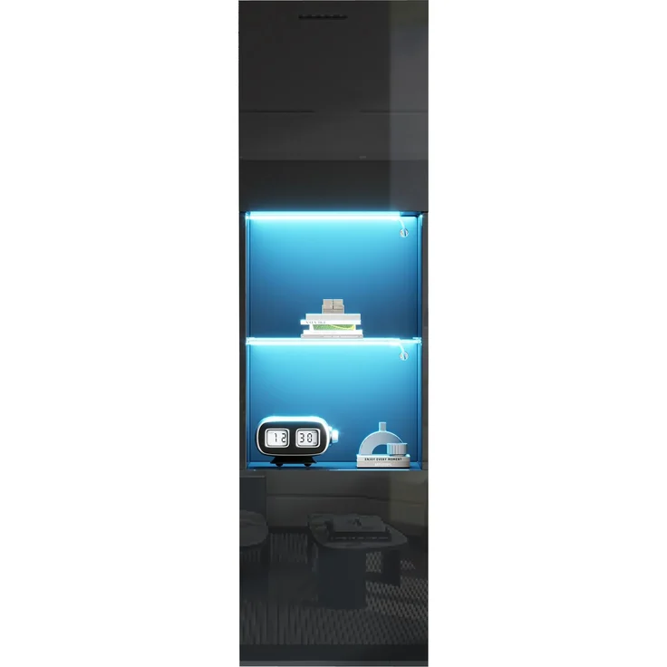ZUBALIYA Vitrine (45 x 35 x 160 cm), LED - Beleuchtung, Hochglanzoptik, Aufbewahrung für Sammlerstücke, Geschirr und Dekoration, Schwarz – Bild 16