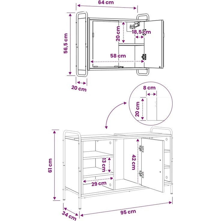 vidaXL Badezimmerschrank-Set 2 stk. Artisan-Eiche 65,5 x 34 x 61 cm 3444494 – Bild 12