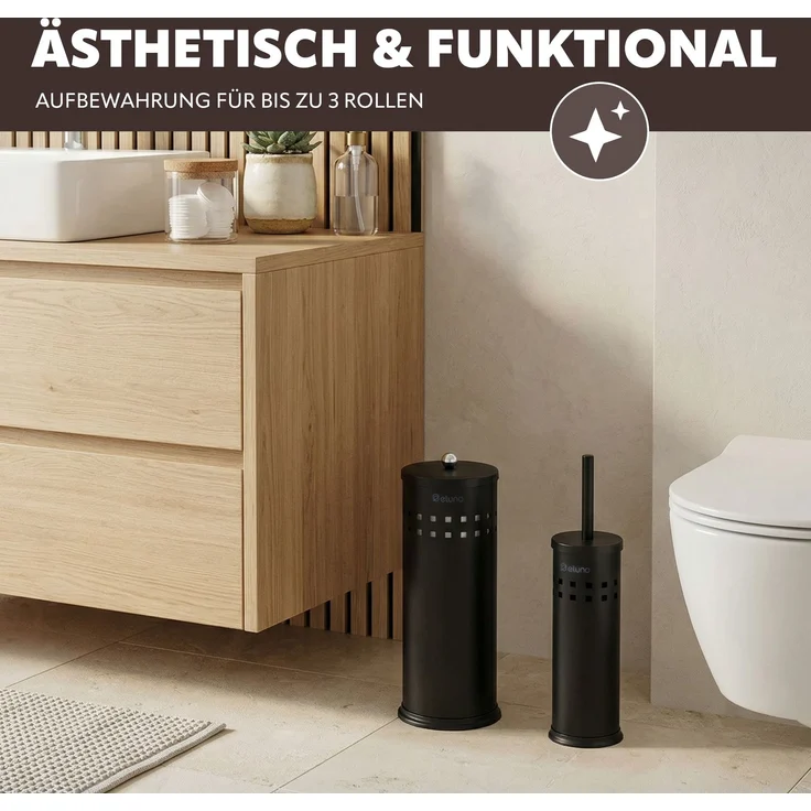 eluno Toilettenpapier Aufbewahrung AGLIANO mit Loch-Dekor, Schwarz, Metall – Bild 6