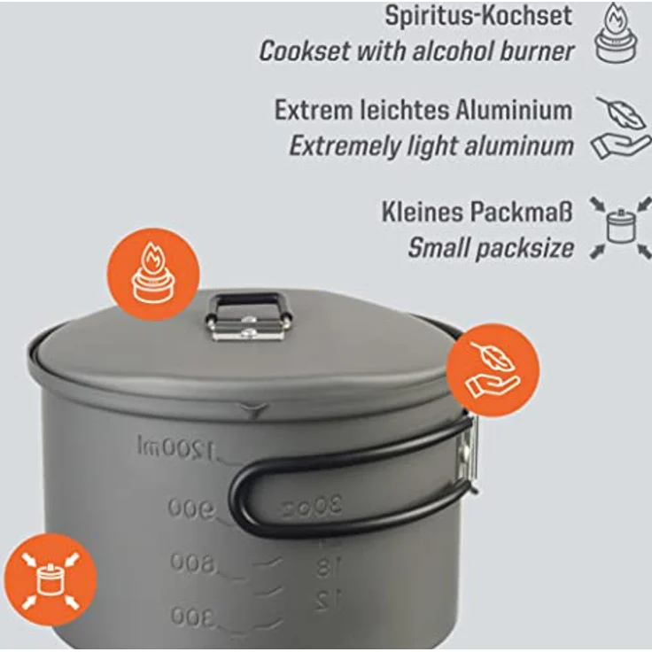 ESBIT Spiritus-Kochset Topf Aluminium 1 5 l Aluminium Schwarz Aluminium 15 4 cm – Bild 2