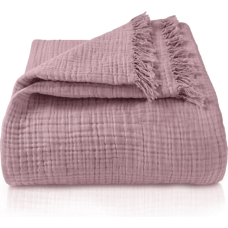 Laynenburg Tagesdecke Musselin mit Fransen aus 100% Baumwolle – Baumwolldecke, Wohndecke als Sommerdecke, Bett-Überwurf, Sofa-Decke, Kuscheldecke – Bild 1