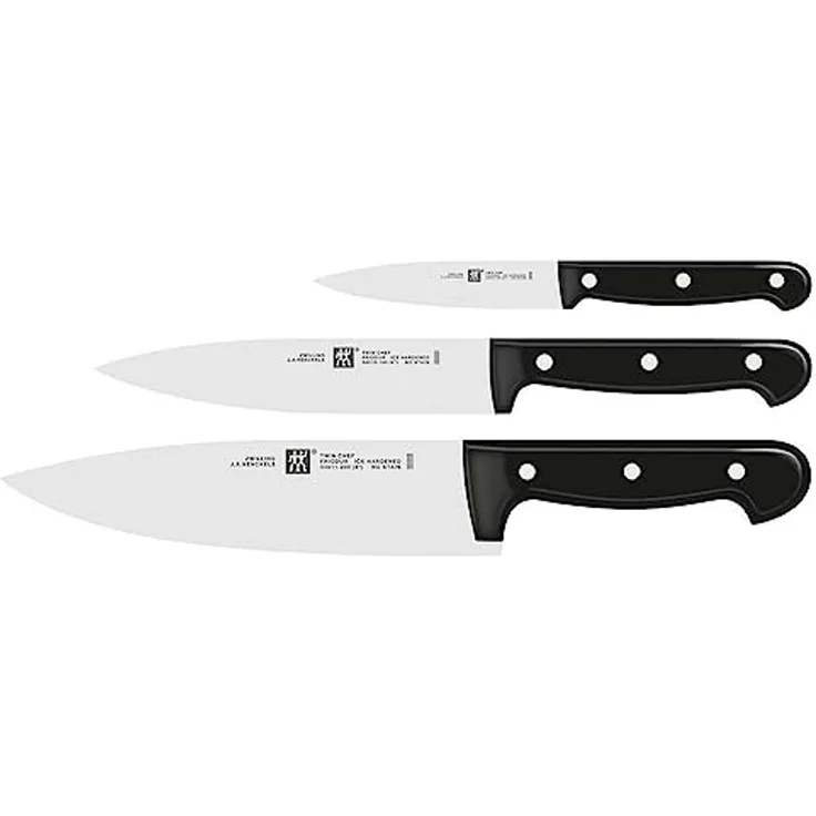Zwilling Messer-Set TWIN Chef 2 (Set, 3-tlg, 1 Spickrmesser (10 cm), 1 Fleischmesser (16 cm), 1 Kochmesser (20 cm), Sonderschmelze, Ergonomisch, Robust, Langlebig