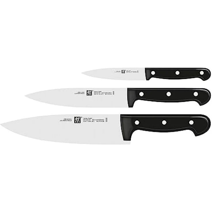 Zwilling Messer-Set TWIN Chef 2 (Set, 3-tlg, 1 Spickrmesser (10 cm), 1 Fleischmesser (16 cm), 1 Kochmesser (20 cm), Sonderschmelze, Ergonomisch, Robust, Langlebig – Bild 1