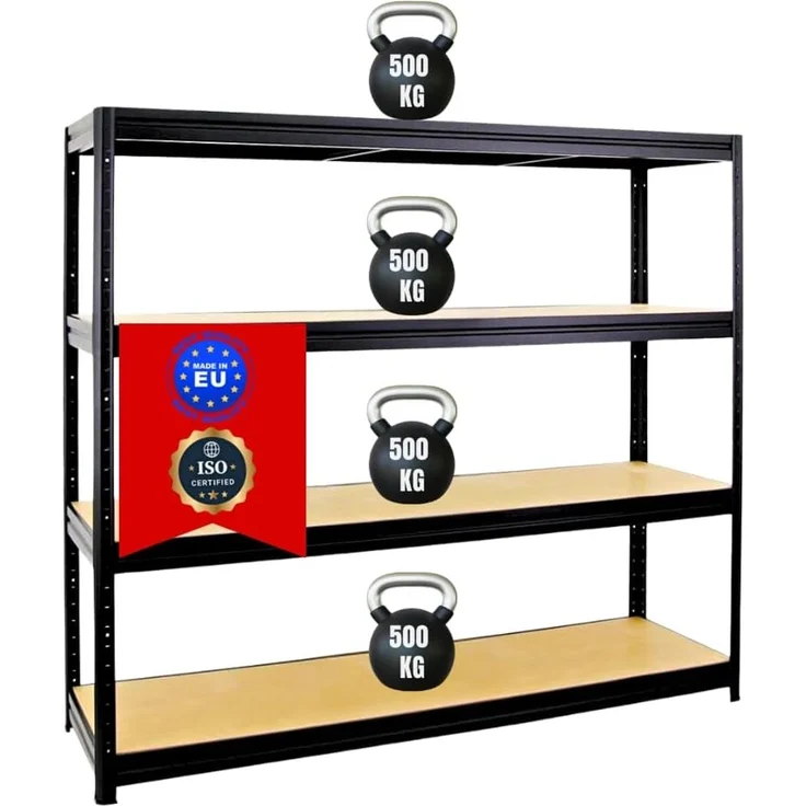 PROREGAL Schwerlastregal Dino Extra Breit 180 x 180 x 60 cm Fachlast 500kg Schwarz, Kellerregal, Lagerregal, Weitspannregal 60 cm tief