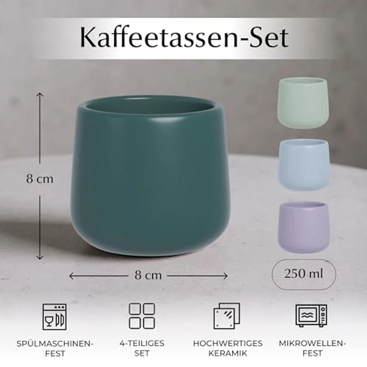 MiaMio Tasse Kaffeebecher Nami ohne Henkel Set 4er (250 ml) – Keramik Tassen, 4-tlg. – Bild 3