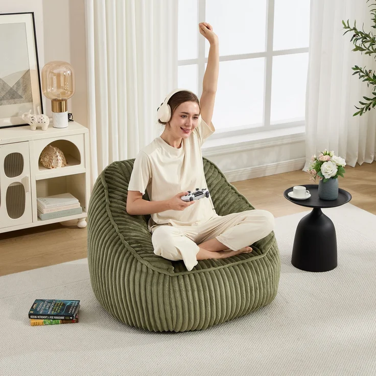 Wohnora-Bean Bag Stuhl mit Memory-Schaumstofffüllung, gestreifter Blasen-Plüsch, flauschig, gemütlich, gemütlicher Sofa für Wohnzimmer, Wohnungen und Schlafsäle,H 73cm x T 98cm x B 92cm,Smaragd – Bild 2