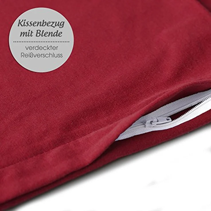 aqua-textil Classic Line Baumwoll Kissenbezug 2er-Set 48x74 Bordeaux e Kissen Bezug Reißverschluss Jersey Kissenhülle – Bild 5