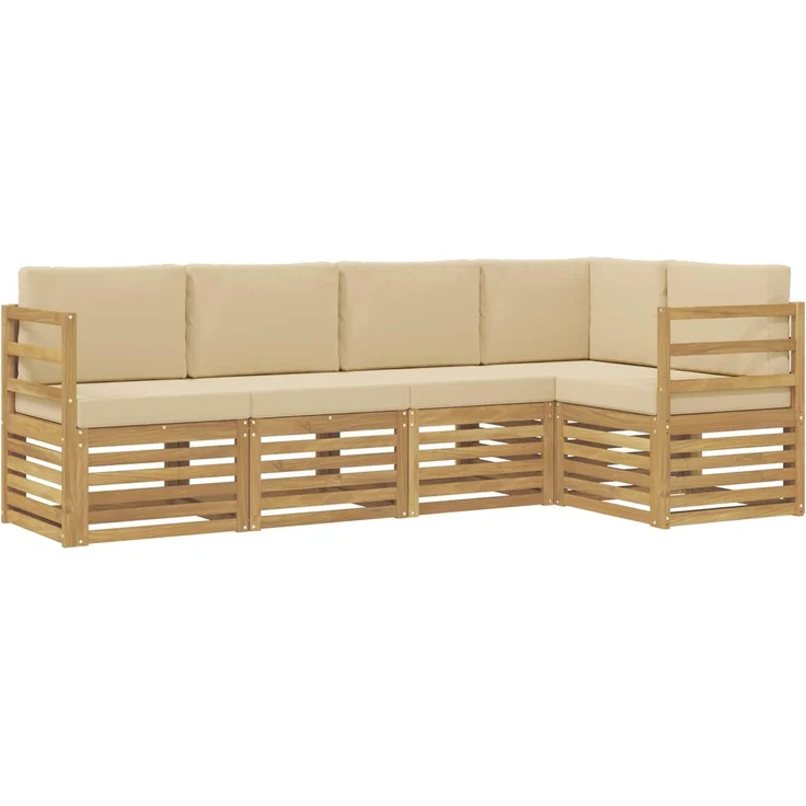 vidaXL Outdoor-Sofagarnitur 5 stk. 5-Sitzer Weiß und Beige Polyester 3391818 – Bild 2