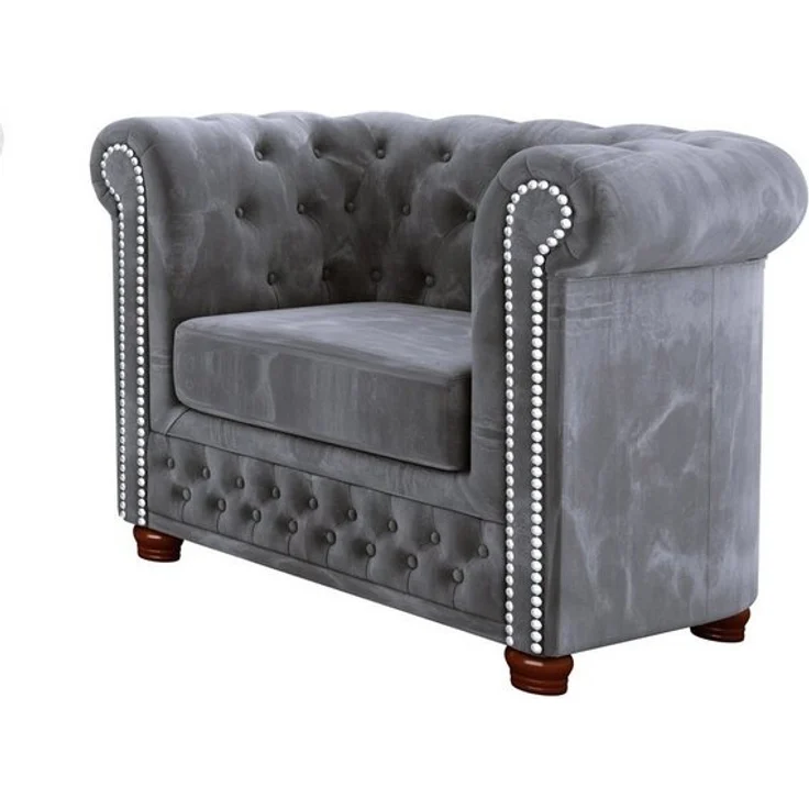 S-Style Möbel Chesterfield-Sessel Leeds aus Samt-Stoff mit Holzfüßen, mit Wellenfederung – Bild 4