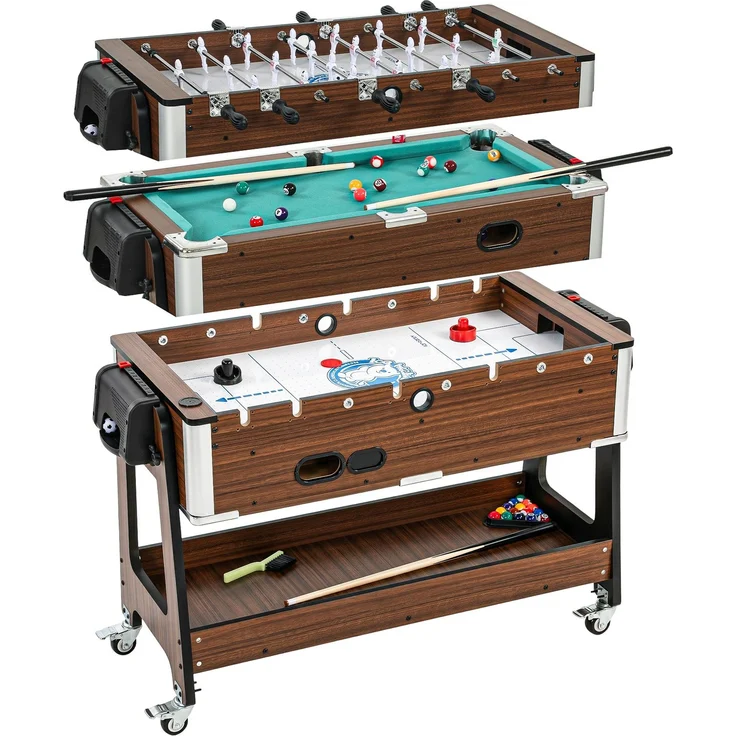 MELAYR, 3-in-1 Multi Spieltisch drehbar Multifunktionstisch mit Billardtisch Tischfußball, 102.5 x 61.5 x 65 cm, Walnuss – Bild 2