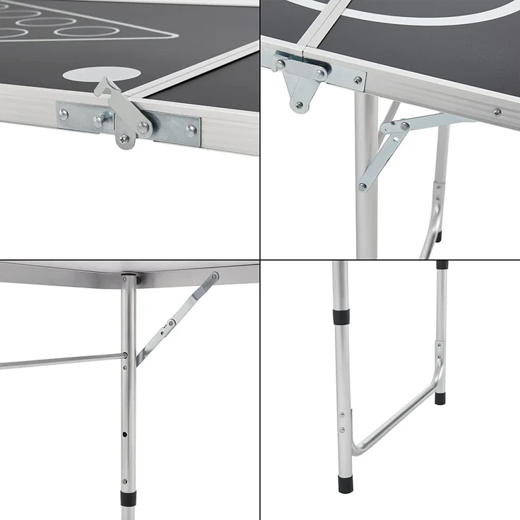 [en. casa] 'Ibiza' Bierpong Tisch, klappbar und höhenverstellbar, Aluminium / MDF schwarz, 60x240 x (54-70) cm – Bild 7