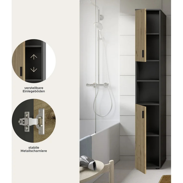 Badschrank B/H/T: 30x192x30 cm in Basalt Nachbildung und -- – Bild 7