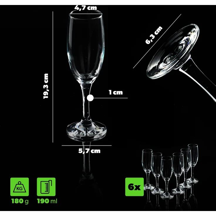 KADAX Champagnergläser Prosecco 190 ml 6-teiliges Gläserset – Bild 8