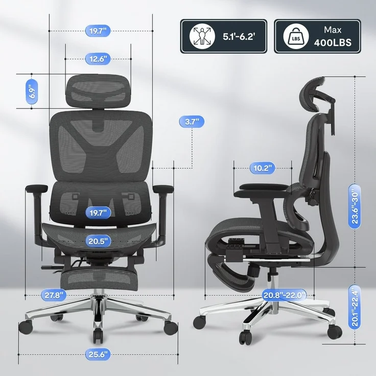 FLEXISPOT Bürostuhl Schreibtischstuhl Premium Ergonomischer C7 (Rückenlehne verstellbar 90°-135°, 3D-Armlehnen, 3D-Kopfstütze, 5D-verstellbare Rückenlehne), Chef-Mesh-Bürostuhl, 130KG Tragkraft, mit ausklappbarer Fußstütze – Bild 2