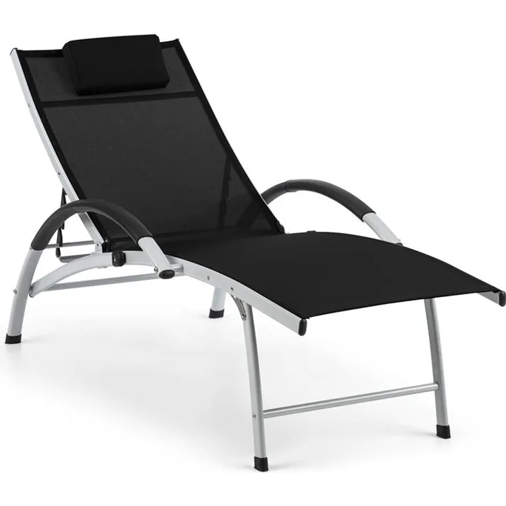 Blumfeldt Sun Valley - Sonnenliege mit Kopfkissen, zusammenklappbar, Gestell aus Aluminium, 4-fach verstellbare Rückenlehne, Sun Comfort, Material: 70% PVC und 30% Polyester Comfort Mesh, schwarz
